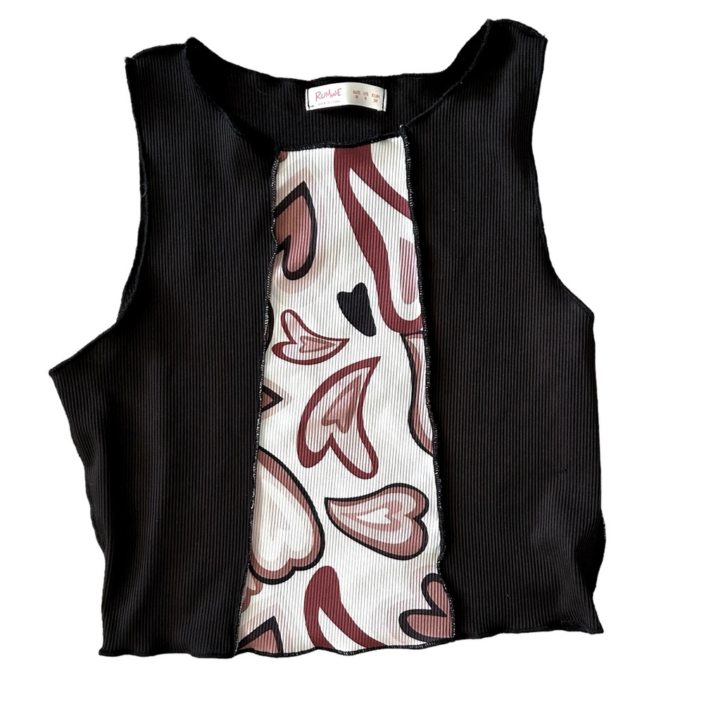 Romwe Black Crop Top with Hearts | Medium